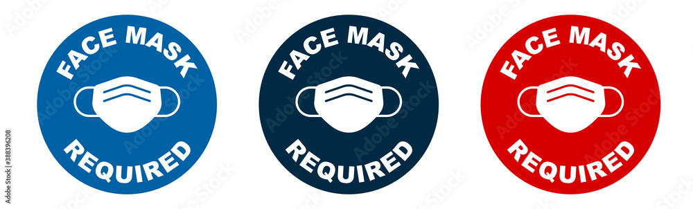 Set of face mask required vector signs. Facemask or covering must be worn in shops or public spaces during coronavirus covid-19 social distancing pandemic. Variety set of vector icons. - obrazy, fototapety, plakaty 