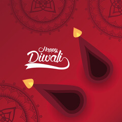 Poster - happy diwali celebration with two candles airview and mandalas