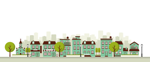 Wall Mural - Modern city / town street flat vector illustration (no person)