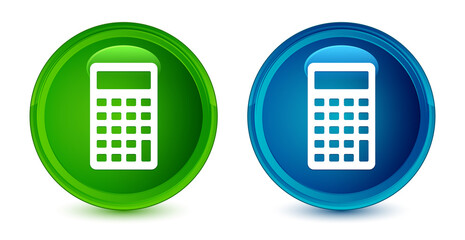 Wall Mural - Calculator icon artistic shiny glossy blue and green round button set