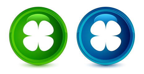 Wall Mural - Flower leaf icon artistic shiny glossy blue and green round button set
