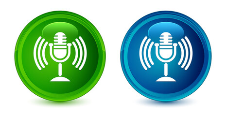 Wall Mural - Mic icon artistic shiny glossy blue and green round button set
