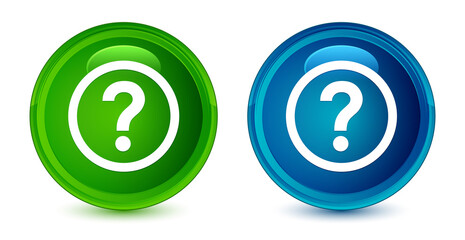Wall Mural - Question icon artistic shiny glossy blue and green round button set