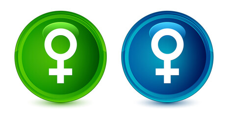 Wall Mural - Female sign icon artistic shiny glossy blue and green round button set