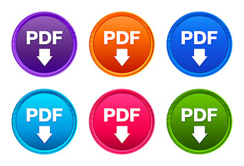Wall Mural - PDF download icon luxury bright round button set 6 color vector