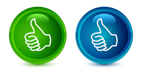 Wall Mural - Like icon artistic shiny glossy blue and green round button set