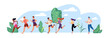 Marathon Race. Running Men and Women in Tracksuits. Colored Isolated Trendy Characters Sportsmen. Vector Flat Cartoon Illustration.
