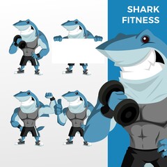 Canvas Print - shark fitness mascot character set logo vector icon illustration