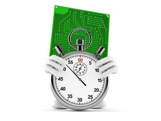 Canvas Print - Circuit board character with stopwatch