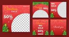 Set Of Editable Square Banner Templates. Christmas Sale Post Template Design With Photo Collage. Usable For Social Media Post, Story And Web Internet Ads.