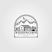 Wooden Cabin Line Art Logo Vector Illustration Design, Outdoor Minimalist Logo Design