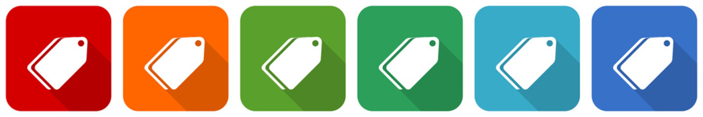 Aufkleber - Label ticket icon set, flat design vector illustration in 6 colors options for webdesign and mobile applications