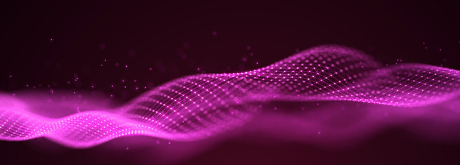 Wall Mural - Beautiful curved wave on a dark background. Digital technology background. Concept of network. 3D