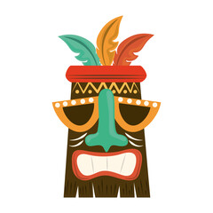 Wall Mural - tiki tribal wooden polynesian mask isolated on white background