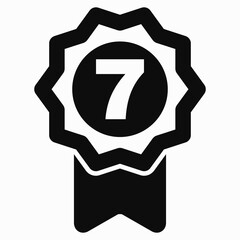 Medal and number seven icon. Guarantee illustration. Winner icon. Approval label. Reward. Vector icon.