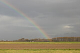 Fototapeta Tęcza - Rainbow in a flatland landscape in the autumn