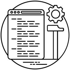 
A skeletal framework on a web page with  gears symbolizing web wireframe concept 
