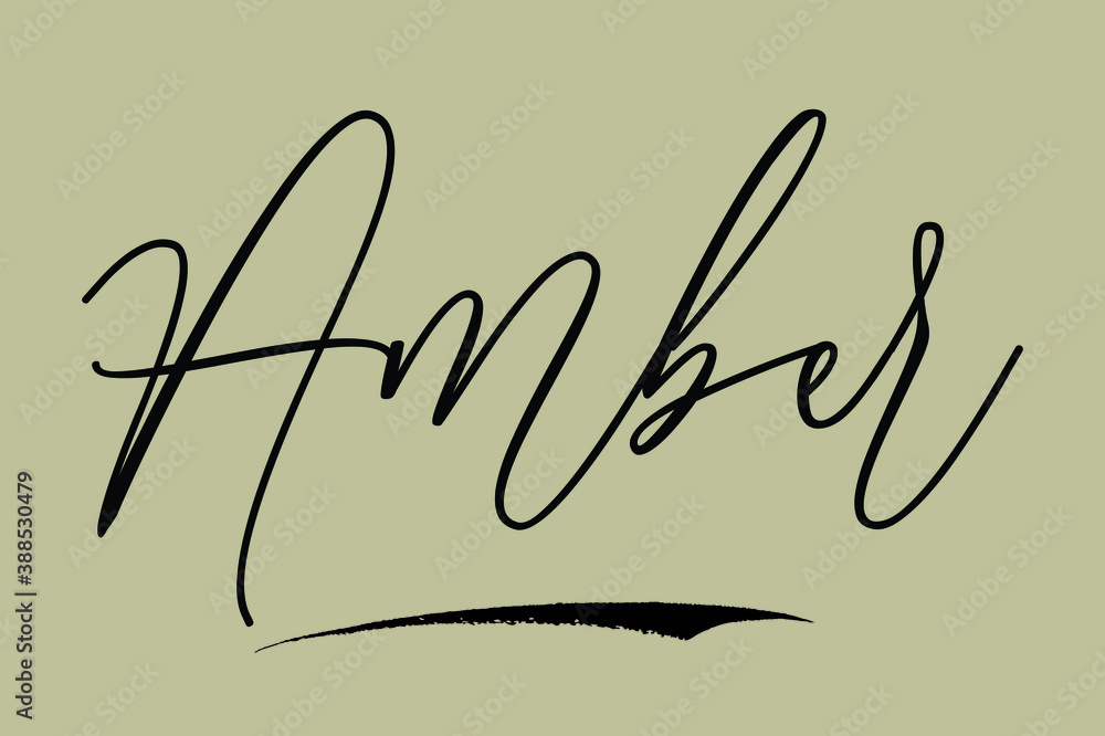 Amber In Cursive Amber Cursive Calligraphy White Color Text On Light Yellow Background ...