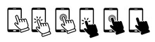 Hand Touch Screen Smartphone Icon. Click On The Smartphone. Vector Icon