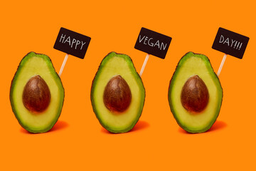 Canvas Print - avocado fruits and text happy vegan day