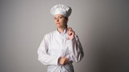 Wall Mural - Chef woman. Isolated over white background