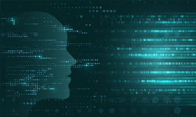 Artificial intelligence and machine learning concept. Digital computer code. Data transfer concepts in internet.