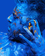 man painted blue