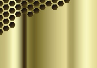 Poster - Golden Perforated Polished Plate. Metal Grate Background