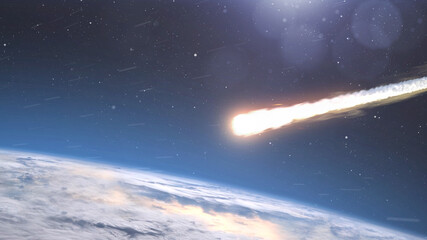 Wall Mural - 3d rendering, asteroid meteor burns in atmosphere earth, realistic vision