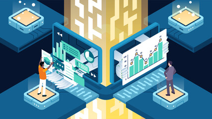 Isometric vector illustration of business process automation BPA 