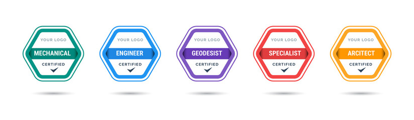 Certified badge logo design for company training badge. Certificates to determine based on criteria. Set bundle certify colorful modern vector illustration.