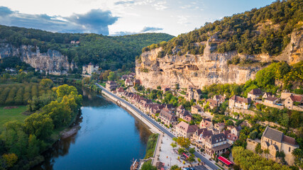 aerial view of medieval ton in dordogne, France