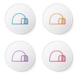 Poster - Color line Igloo ice house icon isolated on white background. Snow home, Eskimo dome-shaped hut winter shelter, made of blocks. Set icons in circle buttons. Vector.