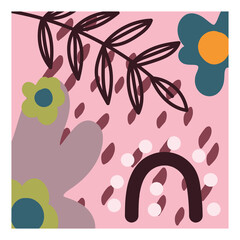 Sticker - doodle contemporary flowers branch leaves dotted decoration pattern