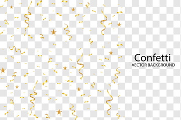 Poster - celebration background with gold confetti. Gold glitter confetti flying vector background