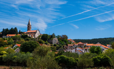 Wall Mural - Panoramic view of Nerezisca village on Brac island, Dalmatia, Croatia. August 2020