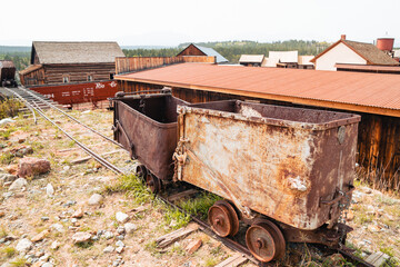 South Park, Colorado - Old mining ore cart on tracks at the abandoned ghost town of South Park City Colorado, near Fairplay