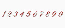 Set Of Red Stylized Numbers. Isolated Numbers From Zero To Nine. 3D Rendering
