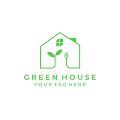 Canvas Print - green house line art logo illustration design, eco house illustration design