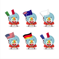 Sticker - Snowball with gift cartoon character bring the flags of various countries