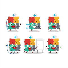 Wall Mural - Doctor profession emoticon with puzzle cartoon character