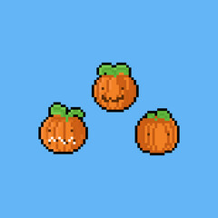 Pixel art cartoon pumpkin monster character design.