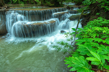 Aufkleber - Beautiful deep forest waterfall at Kanchanaburi province, Thailand.