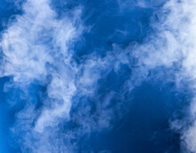 Realistic Dry Ice Smoke Clouds Fog Overlay On Dark Blue Background