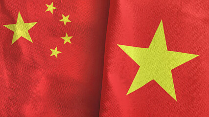 Sticker - Vietnam and China two flags textile cloth 3D rendering