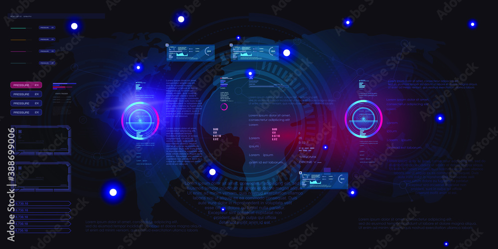 Conceptual hi-tech background with HUD, GUI, UI elements. Science and ...