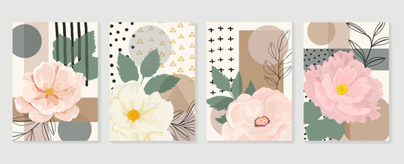 Hand painted illustrations wall arts vector. Surface pattern design. Abstract art textile design with literature or natural tropical line arts painting, Covering greetings cards, cover, print, fabrics