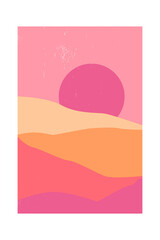 Wall Mural - abstract contemporary mountain landscape or desert at sunset. the sun is on the horizon in shades of