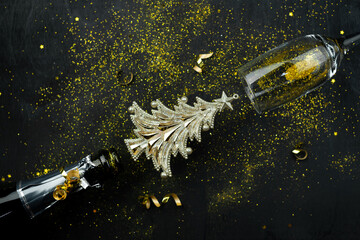 Wall Mural - new year or christmas background on gold and black background