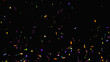 © Visualism - colorful rainbow confetti sparkle abstract texture overlays glitter golden particles on black.